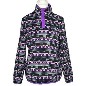 L.L.Bean Womens Fleece Geometric Print Purple Black Pullover Size‎ Med Pet